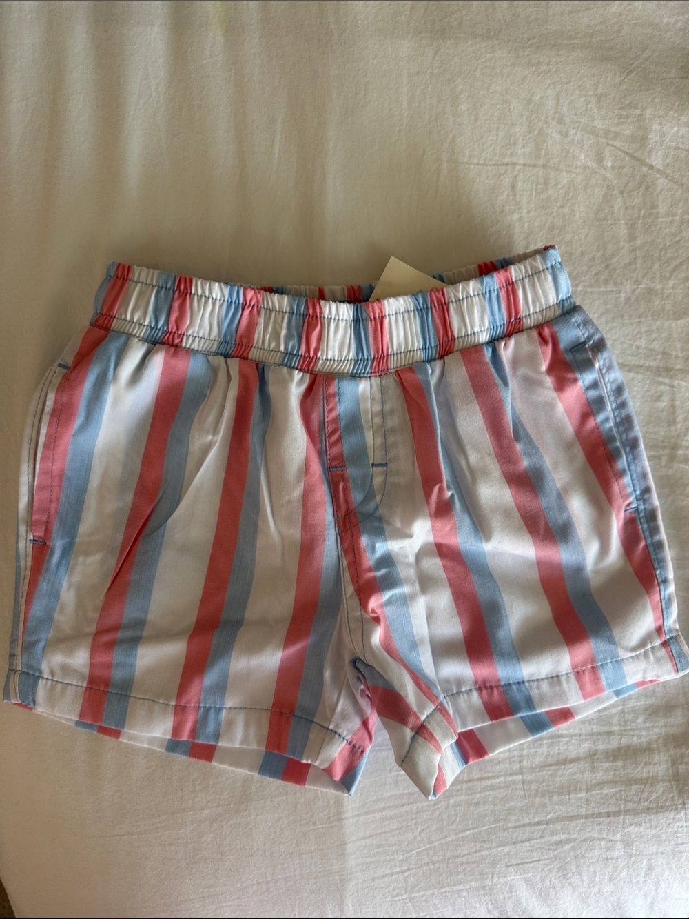 Boy’s Elastic Waist Striped Shorts in Pink, Blue & White